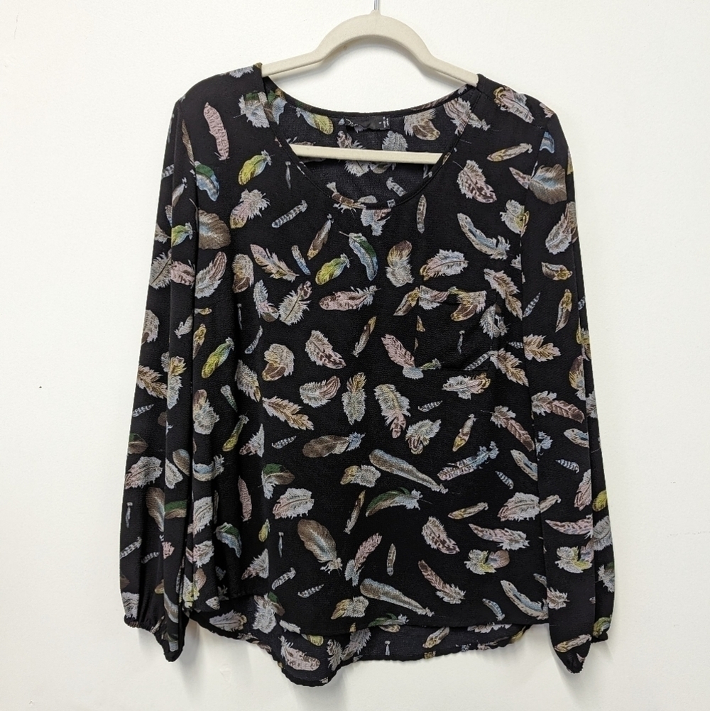 NOIR Black Blouse with Feathers L